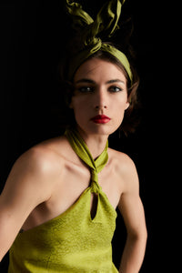 woman in lime green cocktail dress 