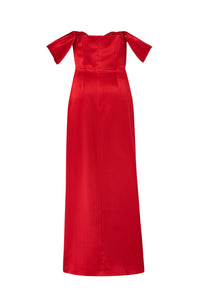 Aleda red satin maxi dress