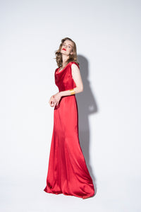 Mira red silk evening dress