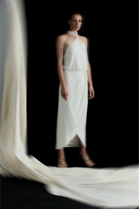 Palermo boyundan bağlamalı beyaz elbise