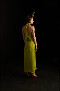Palermo halterneck wrap detail dress in lime