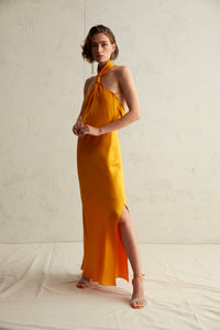 Firenze knotted halterneck maxi dress in orange