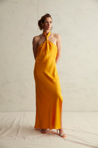 Firenze knotted halterneck maxi dress in orange