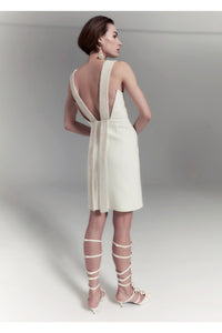 Margo white silk sequin strap mini dress