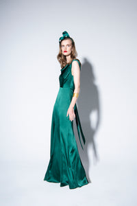 Mira green silk evening dress