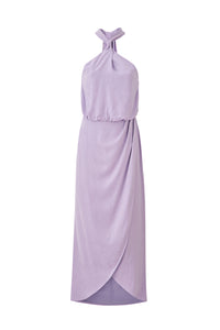 Palermo halterneck wrap detail dress in lilac